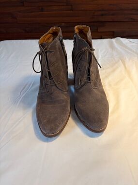 Franco Sarto Gray Suede Lace-Up Ankle Booties